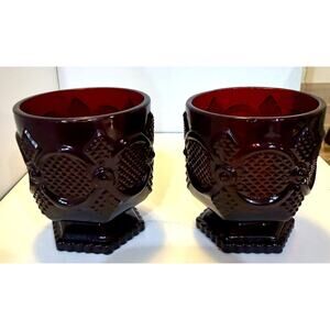 Avon Cape Cod Ruby Red Owl Short Footed Tumblers Set of 2 Vintage 3.75" Glass